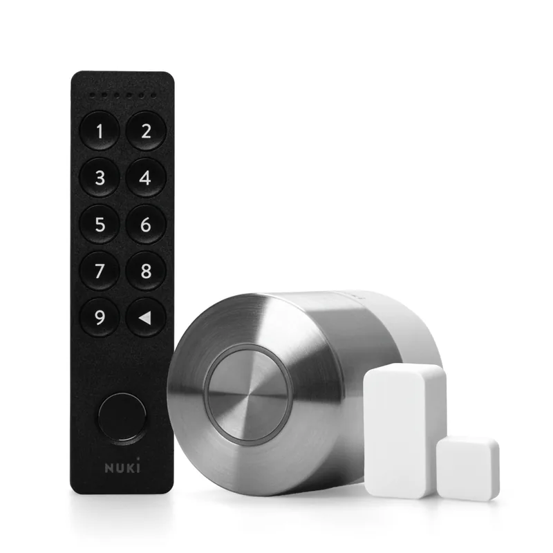 Pachet Nuki Smart Lock PRO, Keypad 2.0 cu amprentă și senzori ușă, Matter, Gen 5
